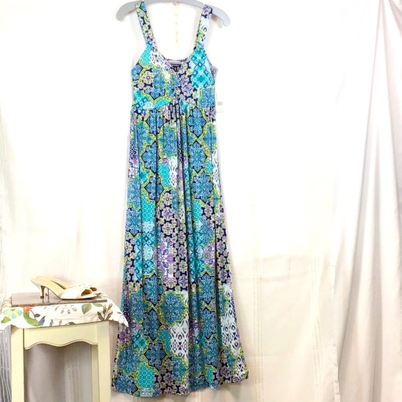 Allison Brittney Dresses & Skirts - NWT 🐠 ALLISON BRITTNEY Blue Multi Umpire Twist Wide Shoulder Tank Top Popover